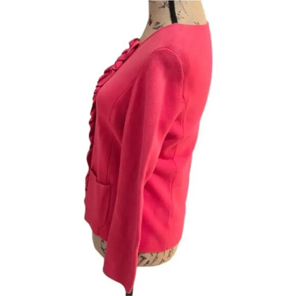 Talbots Ruffle Detail Pink Zippered Sweater Cardigan Blazer Size‎ XS